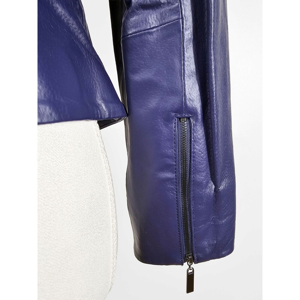 Hal Rubenstein Small Dark Purple Leather Blazer Jacket Retro Cropped - Picture 4 of 11